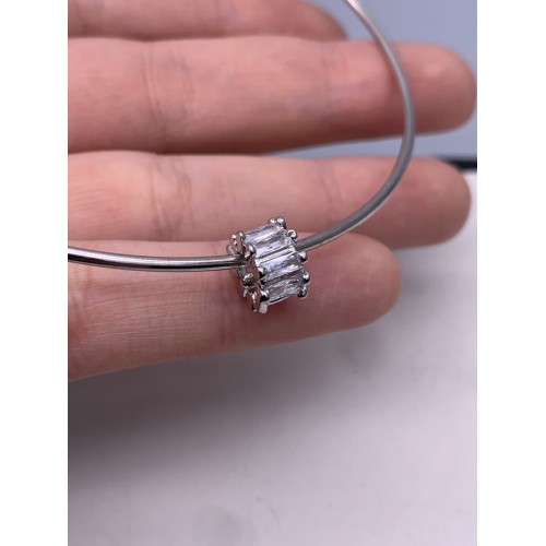 Бусина, разделитель, с фианитами, латунь, цвет серебро/родий, размер 9х6 мм, цена за 1 шт.