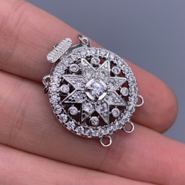 Застёжка, замочек, многорядный, с фианитами, цвет родий, 21х10 мм