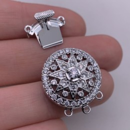 Застёжка, замочек, многорядный, с фианитами, цвет родий, 21х10 мм