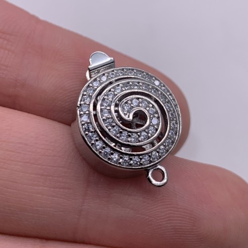 Застёжка, замочек, многорядный, с фианитами, цвет родий, 15х7 мм