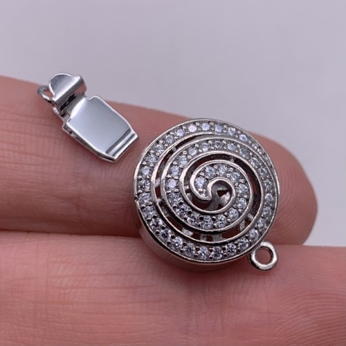 Застёжка, замочек, многорядный, с фианитами, цвет родий, 15х7 мм