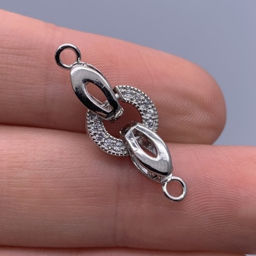 Застёжка, замочек, с фианитами, цвет родий, 27х10 мм