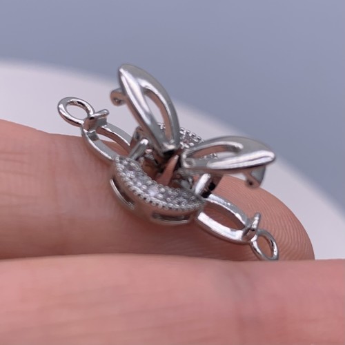 Застёжка, замочек, с фианитами, цвет родий, 27х10 мм