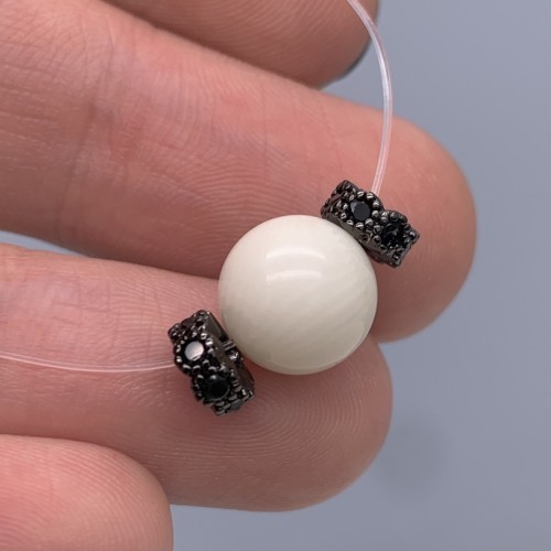 Разделитель с фианитами, латунь, цвет черный, размер 6х2 мм, цена за 10 шт