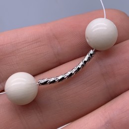 Разделитель, трубочка, рифленная, латунь, цвет серебро/родий, размер 20х2 мм