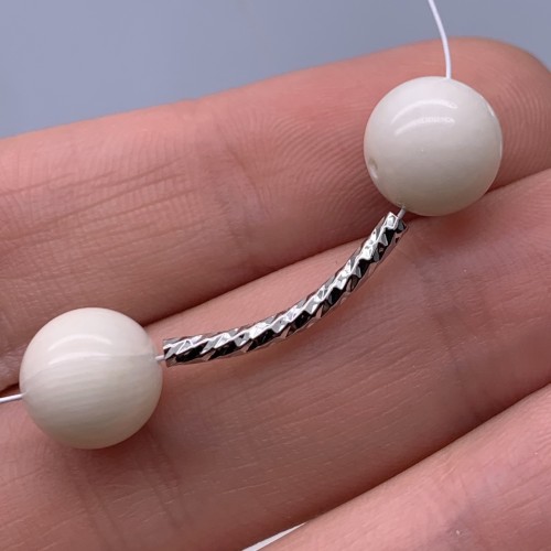 Разделитель, трубочка, рифленная, латунь, цвет серебро/родий, размер 20х2 мм