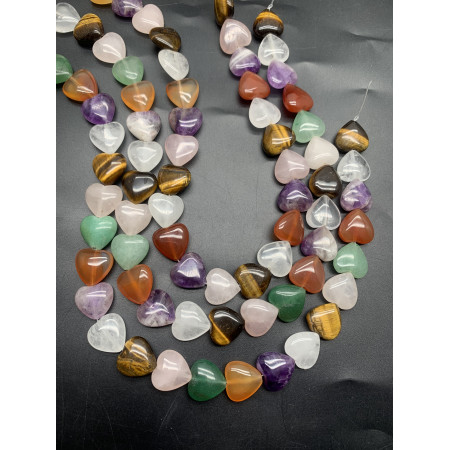 Каменные бусины, Микс самоцветов, сердечки, 12 мм, длина нити 38 см