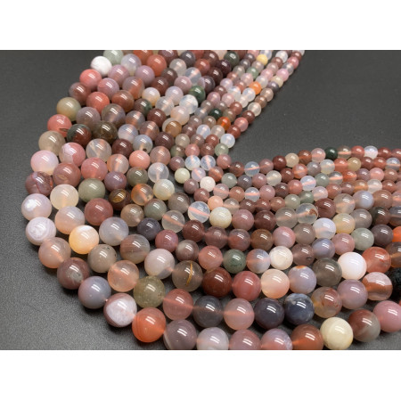 Каменные бусины, Агат Радужный, многоцветный, шарик гладкий, 6 мм, длина нити 38 см