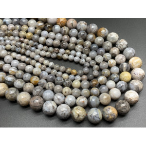 Каменные бусины, Агат Бамбуковый, шарик гладкий, 6 мм, длина нити 38 см