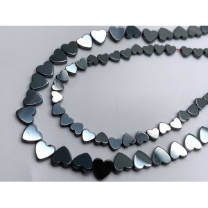 Каменные бусины, Гематит синтетический, темное серебро, сердечки, 6 мм, длина нити 38 см