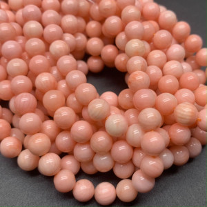Каменные бусины, Коралл, оранжевый, светлый, тонированный, шарик гладкий, 6-6,5 мм, длина нити 38 см