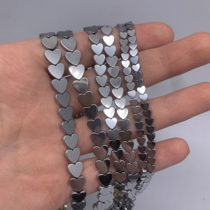 Каменные бусины, Гематит синтетический, серебро, сердечки, 8 мм, длина нити 38 см