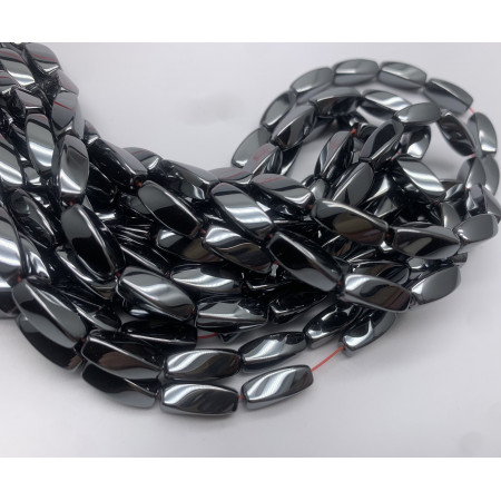 Каменные бусины, Гематит синтетический, темное серебро, крученый бочонок, размер 5х12 мм, длина нити 38 см
