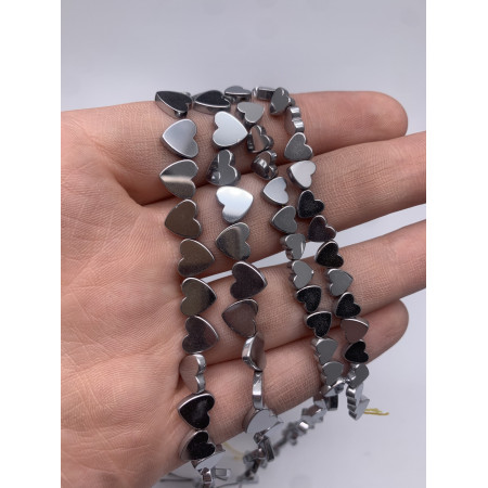 Каменные бусины, Гематит синтетический, серебро, сердечки, 8 мм, длина нити 38 см 16973