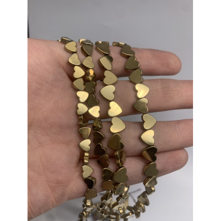 Каменные бусины, Гематит синтетический, золото, сердечки, 6 мм, длина нити 38 см