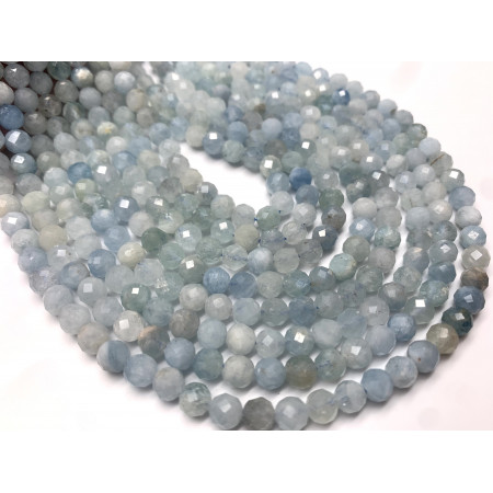 Каменные бусины, Аквамарин, Голубой берилл, шарик огранка, 5,5 - 6 мм, длина нити 38 см