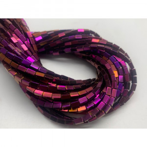 Каменные бусины, Гематит синтетический, цвет фиолетовый, трубочки прямоугольные, размер 4х2 мм, нить 38 см