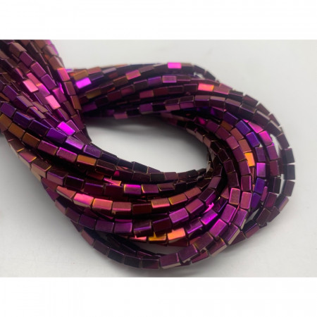 Каменные бусины, Гематит синтетический, цвет фиолетовый, трубочки прямоугольные, размер 4х2 мм, нить 38 см арт. 17424