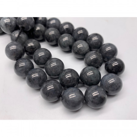 Каменные бусины, Нефрит, чёрный, шарик гладкий, 12 мм, нить 19 см