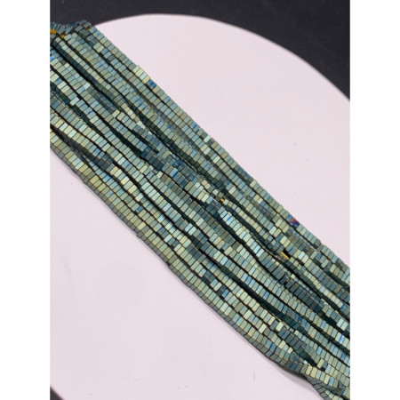 Каменные бусины, Гематит синтетический, квадрат, голубо-зеленый, матовый, размер 2х1 мм, нить 38 см