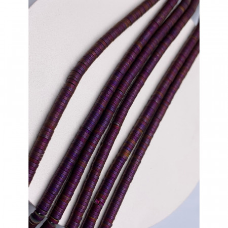 Каменные бусины, Гематит синтетический, фиолетовый, матовый, шайба, размер 4х1 мм, нить 38 см