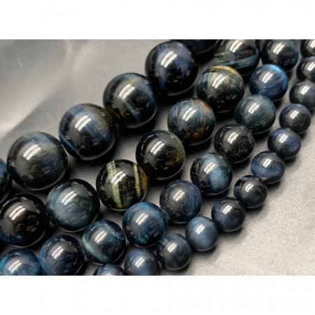 Каменные бусины, Соколиный глаз, синий, шарик, гладкий,12 мм, длина нити 38 см