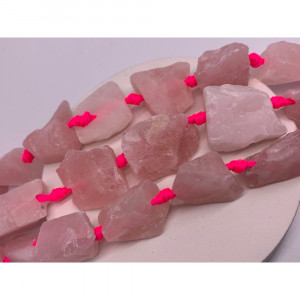 Каменные бусины, Розовый Кварц, не обработанный, фриформы, 20-24 мм, длина нити 38 см, 14 шт