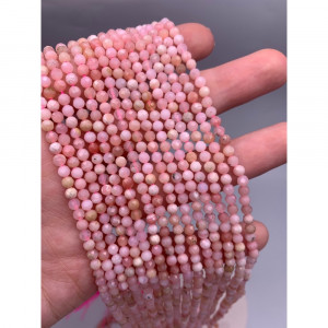 Каменные бусины, Опал розовый, люкс, шарик огранка, 4 мм, длина нити 38 см