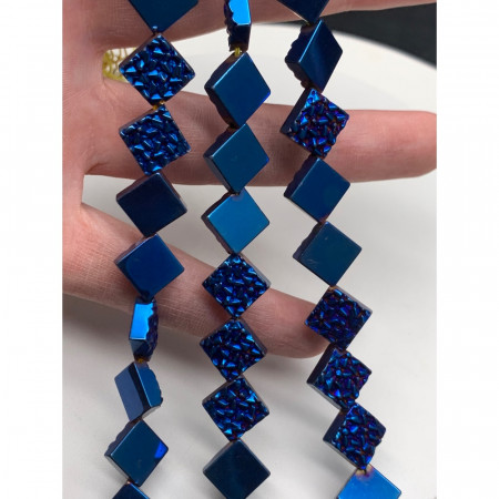 Каменные бусины, Гематит синтетический, ромб, цвет синий, размер 10х4 мм, нить 38 см арт. 18159