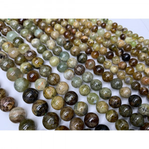 Каменные бусины, Гранат, зеленый, Гроссуляр, шарик гладкий, 8 мм, нить 38 см