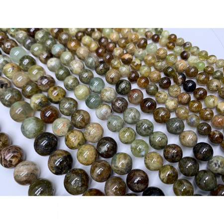 Каменные бусины, Гранат, зеленый, Гроссуляр, шарик гладкий, 10 мм, нить 38 см арт. 18586