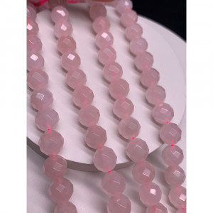 Каменные бусины, Розовый кварц, шарик огранка, 10 мм, длина нити 38 см