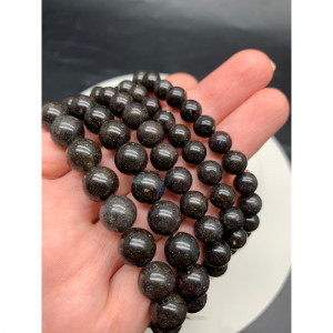 Каменные бусины, Эфиопский Чёрный Опал, матричный, шарик гладкий, 10,5 мм, браслет, 19 бусин, нить 19 см