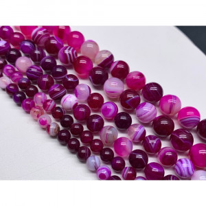 Каменные бусины, Агат, тонированный, розово-фиолетовый микс, шарик гладкий, 8 мм, длина нити 38 см