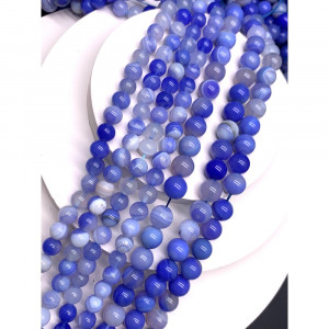 Каменные бусины, Агат, тонированный, голубой, шарик гладкий, 8 мм, длина нити 38 см
