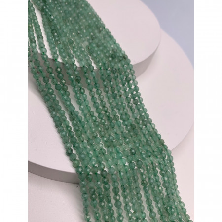 Каменные бусины, Авантюрин натуральный, зеленый, шарик огранка, 3 мм, длина нити 38 см