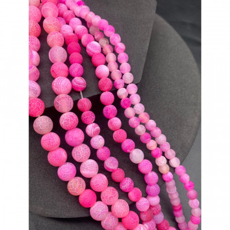 Каменные бусины, Африканский Агат, (Кракле), розовый, тонированный, шарик гладкий, 10 мм, длина нити 38 см