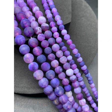 Каменные бусины, Африканский Агат, (Кракле), фиолетово-сиреневый, тонированный, шарик гладкий, 10 мм, длина нити 38 см