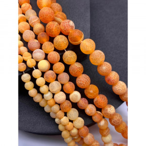 Каменные бусины, Африканский Агат, (Кракле), ярко-оранжевый, тонированный, шарик гладкий, 6 мм, длина нити 38 см