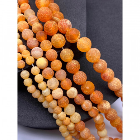 Каменные бусины, Африканский Агат, (Кракле), ярко-оранжевый, тонированный, шарик гладкий, 10 мм, длина нити 38 см