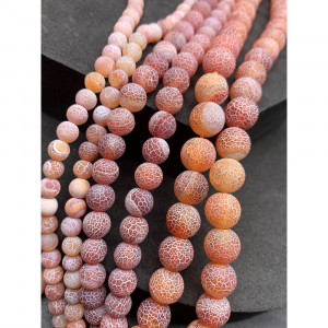 Каменные бусины, Африканский Агат, (Кракле), коричнево-оранжевый, тонированный, шарик гладкий, 6 мм, длина нити 38 см
