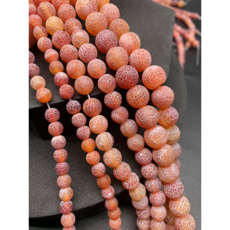 Каменные бусины, Африканский Агат, (Кракле), оранжевый, тонированный, шарик гладкий, 10 мм, длина нити 38 см арт. 14477