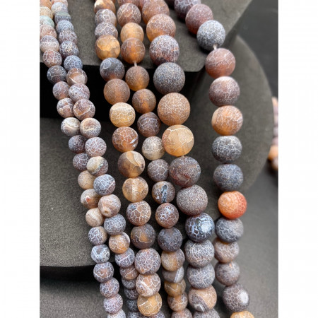Каменные бусины, Африканский Агат, (Кракле), серо-коричневый, тонированный, шарик, гладкий, 10 мм, длина нити 38 см