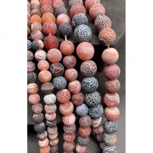 Каменные бусины, Африканский Агат, (Кракле), серо-кирпичный, тонированный, шарик гладкий, 8 мм, длина нити 38 см