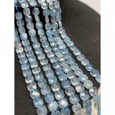 Каменные бусины, Аквамарин, голубой берилл, квадрат, огранка, 6х6х3 мм, длина нити 38 см