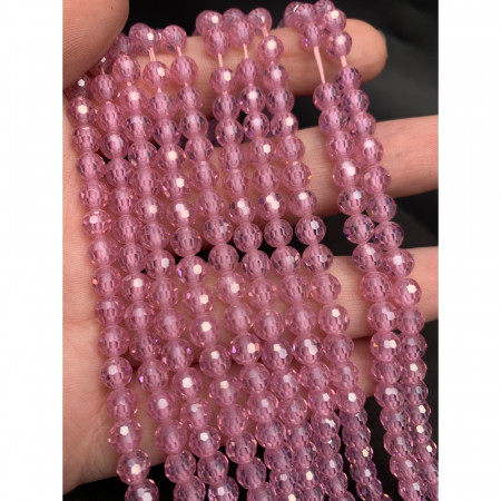 Каменные бусины, Цирконий кубический, (т.н. Циркон), розовый кристалл, шарик, огранка, 6 мм, длина нити 38 см арт. 18556