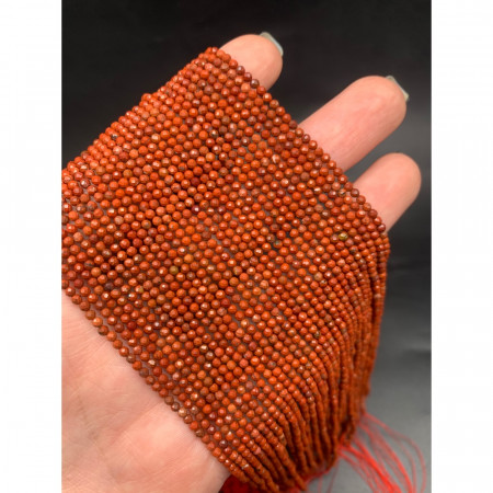 Каменные бусины, Яшма, красная, шарик огранка, 2 мм, длина нити 38 см