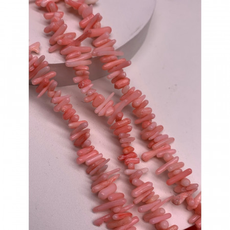Каменные бусины, Коралл, светло-розовый, тонированный, Фриформы, Палочки, 10х2 мм, длина нити 38 см
