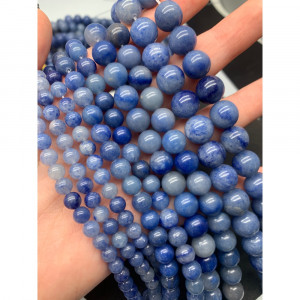 Каменные бусины, Авантюрин натуральный, голубой, шарик гладкий, 6 мм, длина нити 38 см