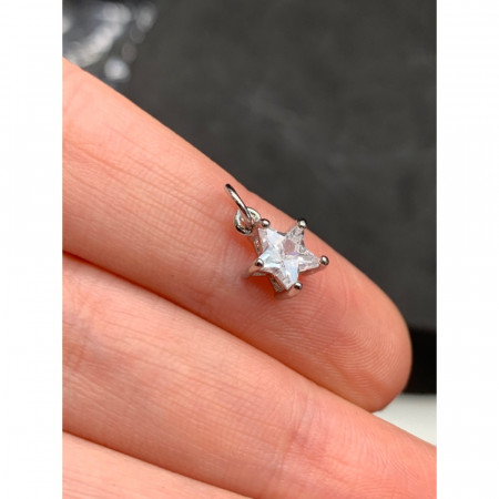 Подвеска, звезда, с кристаллом, латунь, цвет серебро/родий, размер 8 мм 